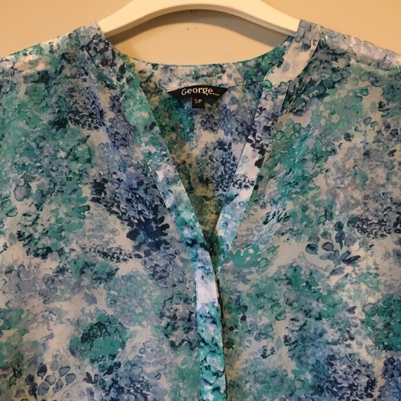Abstract Watercolour Mermaidcore Print Sheer Button Up Collar Tunic Shirt - Picture 4 of 16